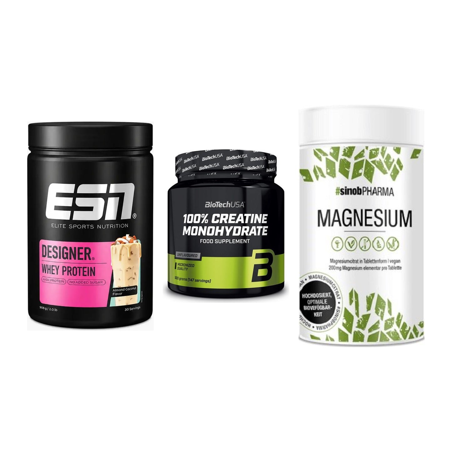 Einsteiger-Set: ESN Designer + BioTech Creatine + Sinob Magnesium – alle enthaltenen Artikel
