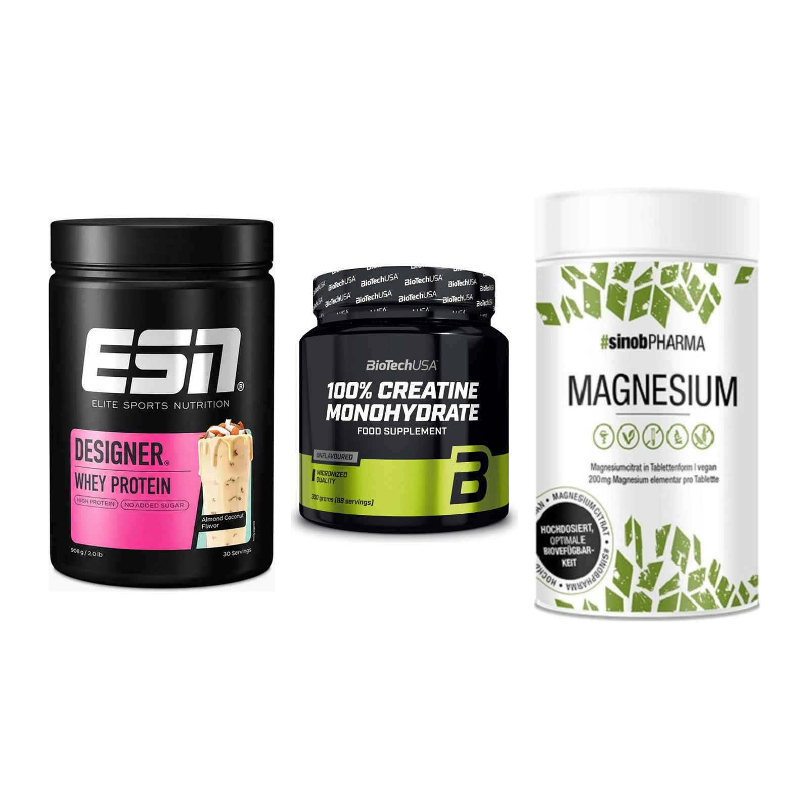 Einsteiger-Set: ESN Designer + BioTech Creatine + Sinob Magnesium – alle enthaltenen Artikel