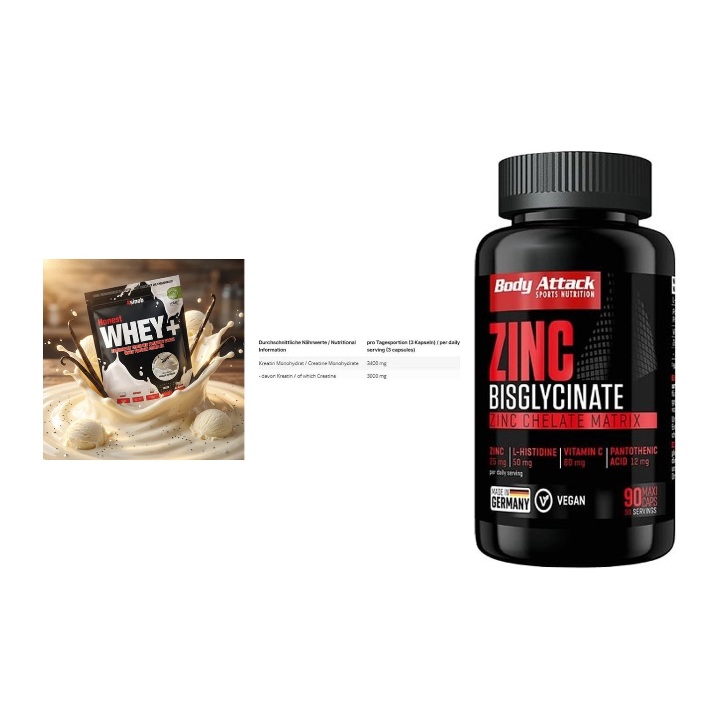 Einsteiger-Set: Sinob Honest + INLEAD Creatine + Body Attack Zink – alle enthaltenen Artikel