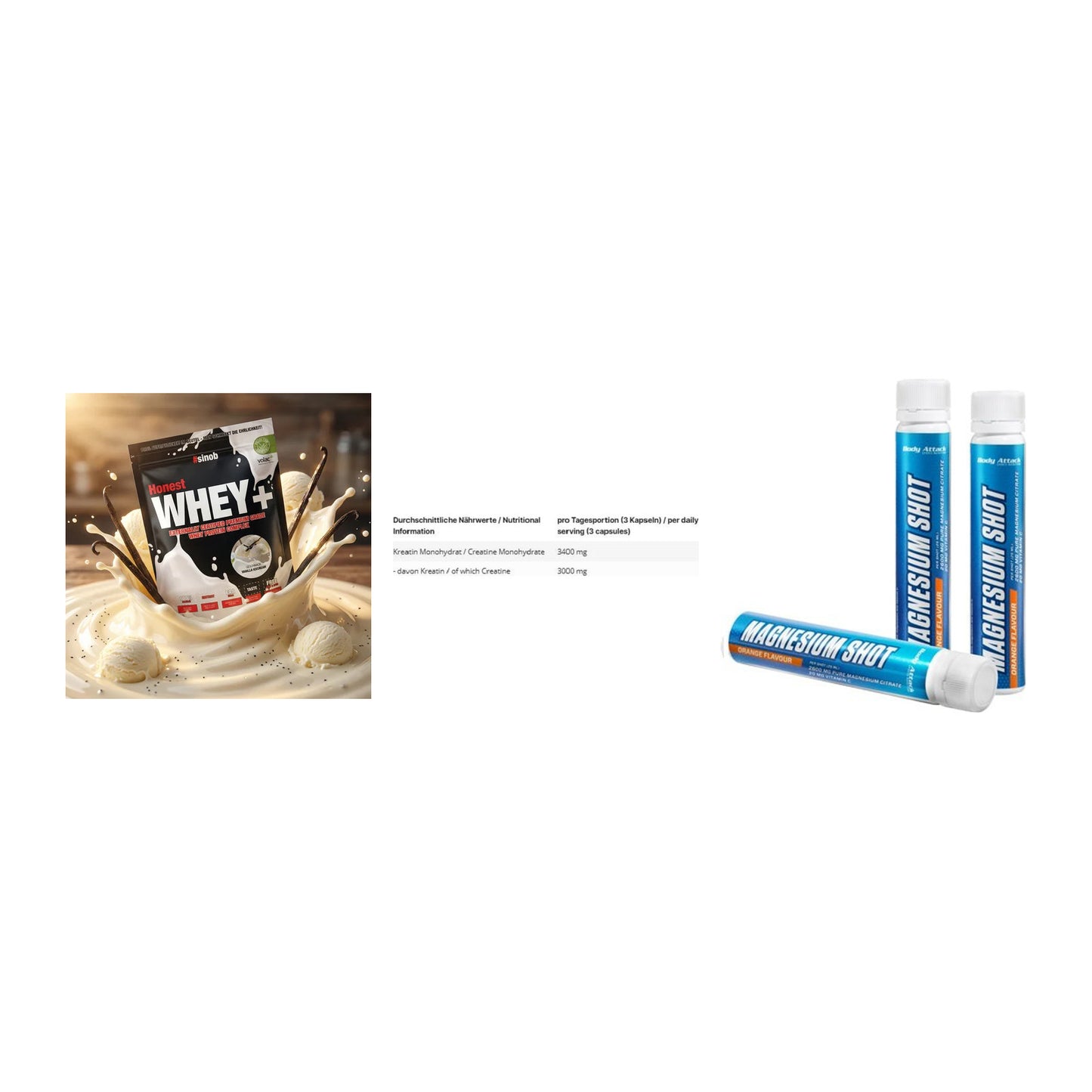 Einsteiger-Set: Sinob Honest + INLEAD Creatine + Body Attack – alle enthaltenen Artikel
