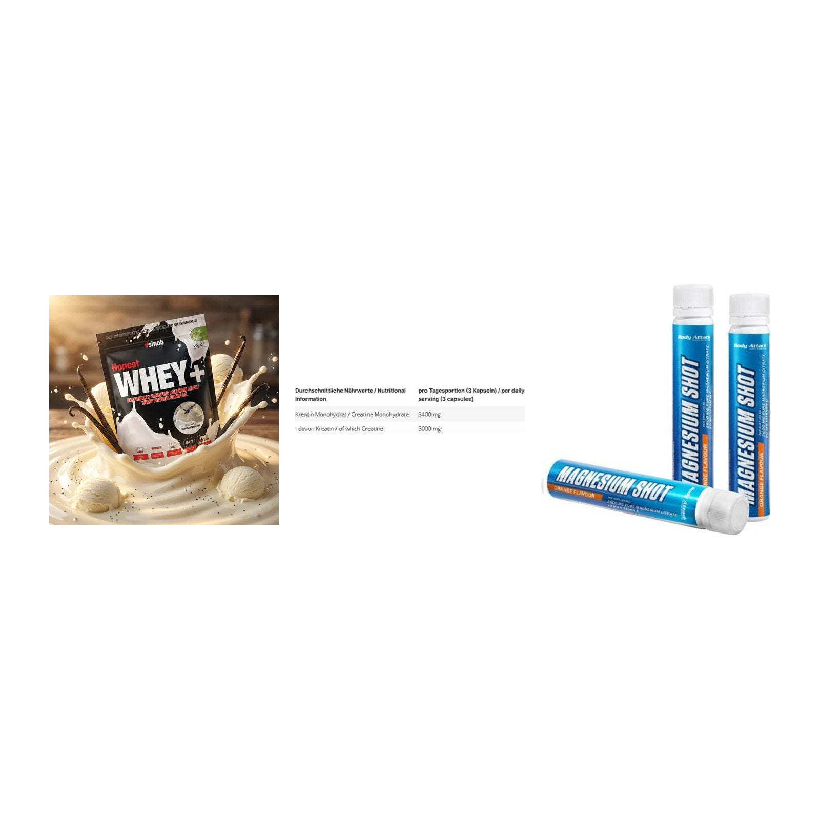 Einsteiger-Set: Sinob Honest + INLEAD Creatine + Body Attack – alle enthaltenen Artikel