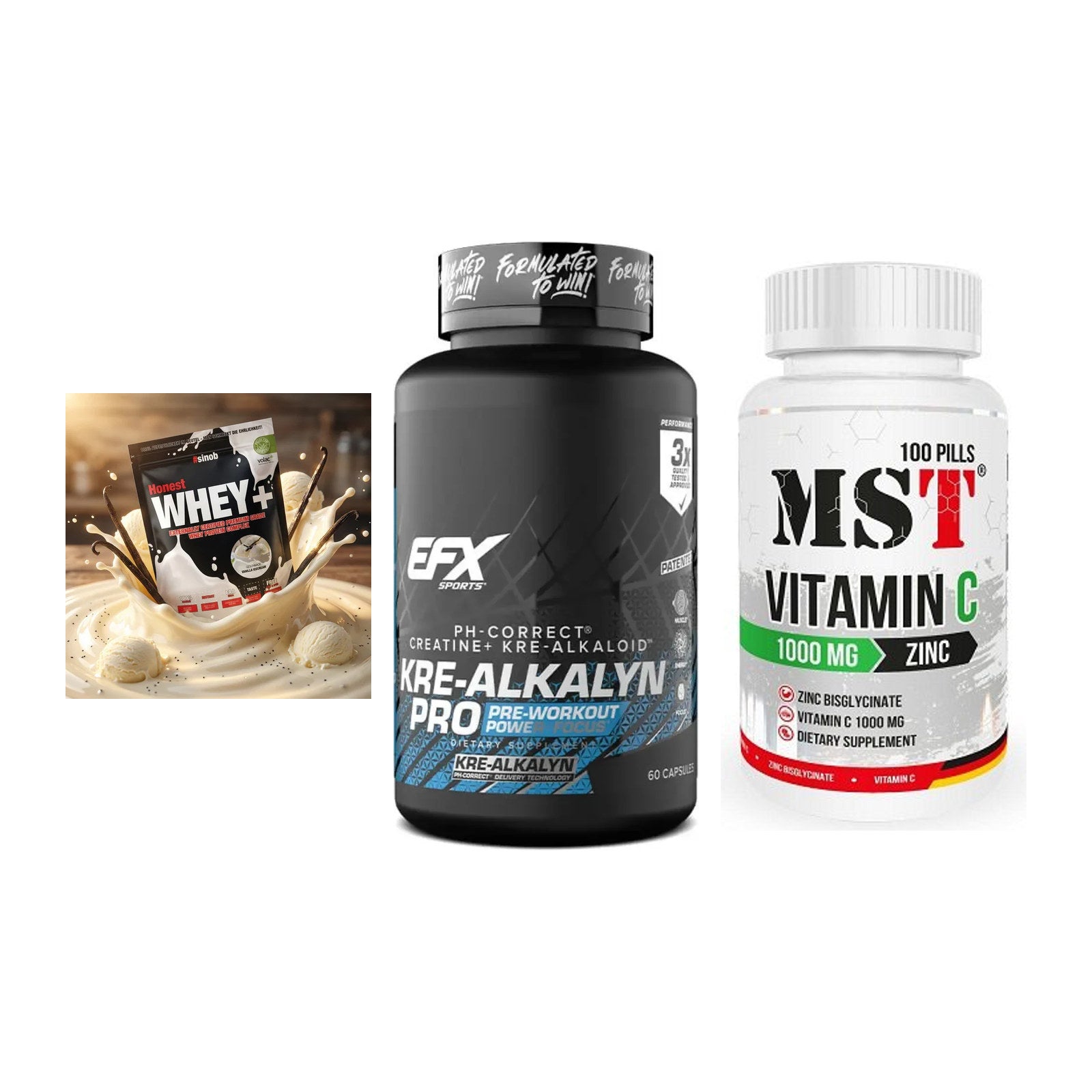 Einsteiger-Set: Sinob Honest + EFX Kre-Alkalyn + MST Vitamin C – alle enthaltenen Artikel