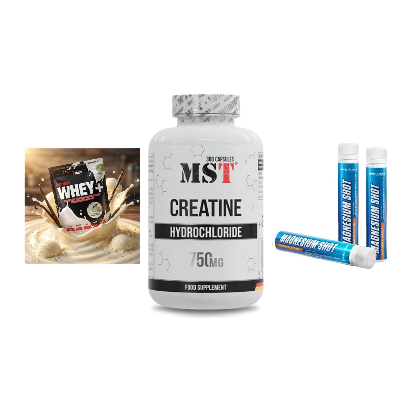 Einsteiger-Set: Sinob Honest + MST Creatine HCL + Body Attack – alle enthaltenen Artikel