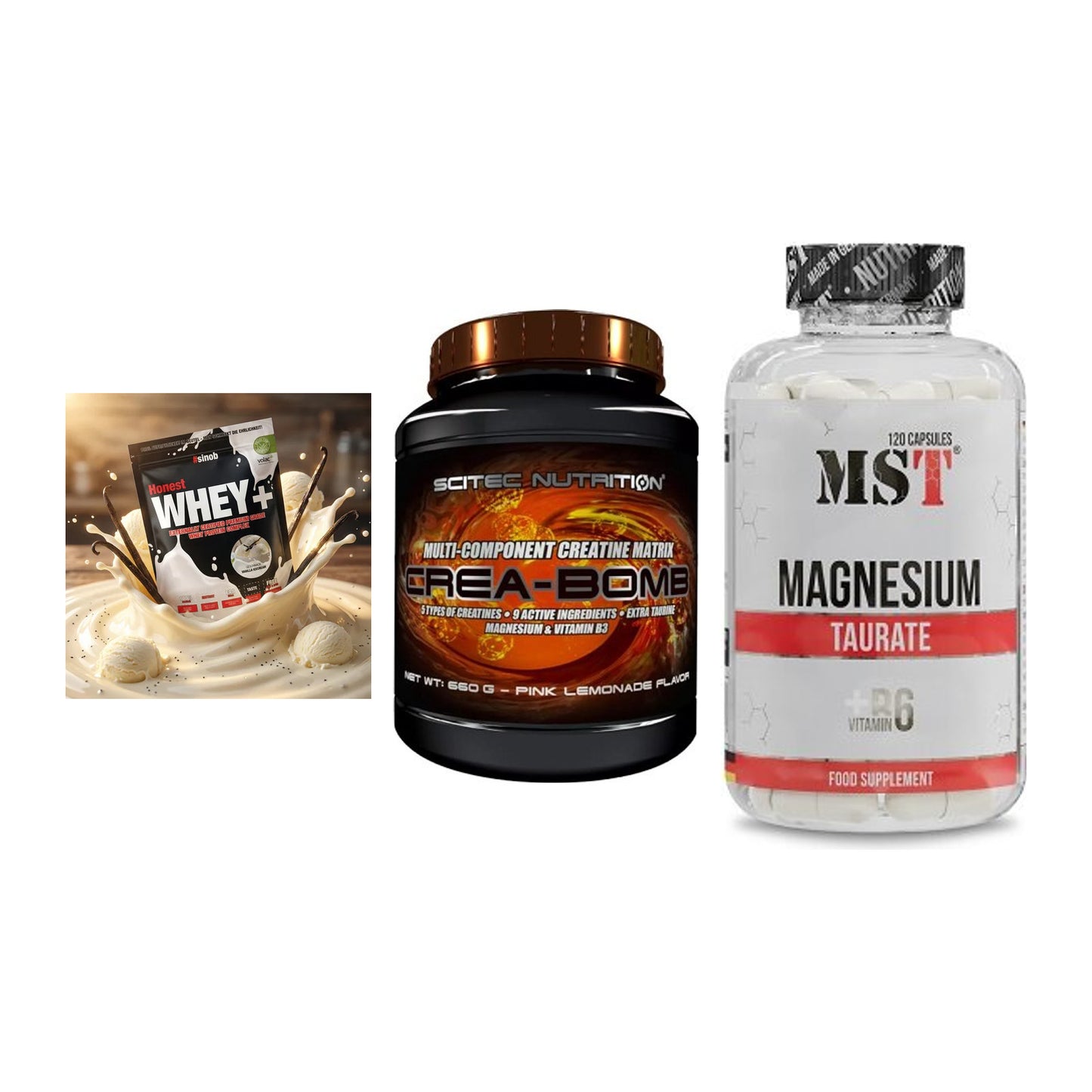 Einsteiger-Set: Sinob Honest + Scitec Crea-Bomb + MST Magnesium – alle enthaltenen Artikel