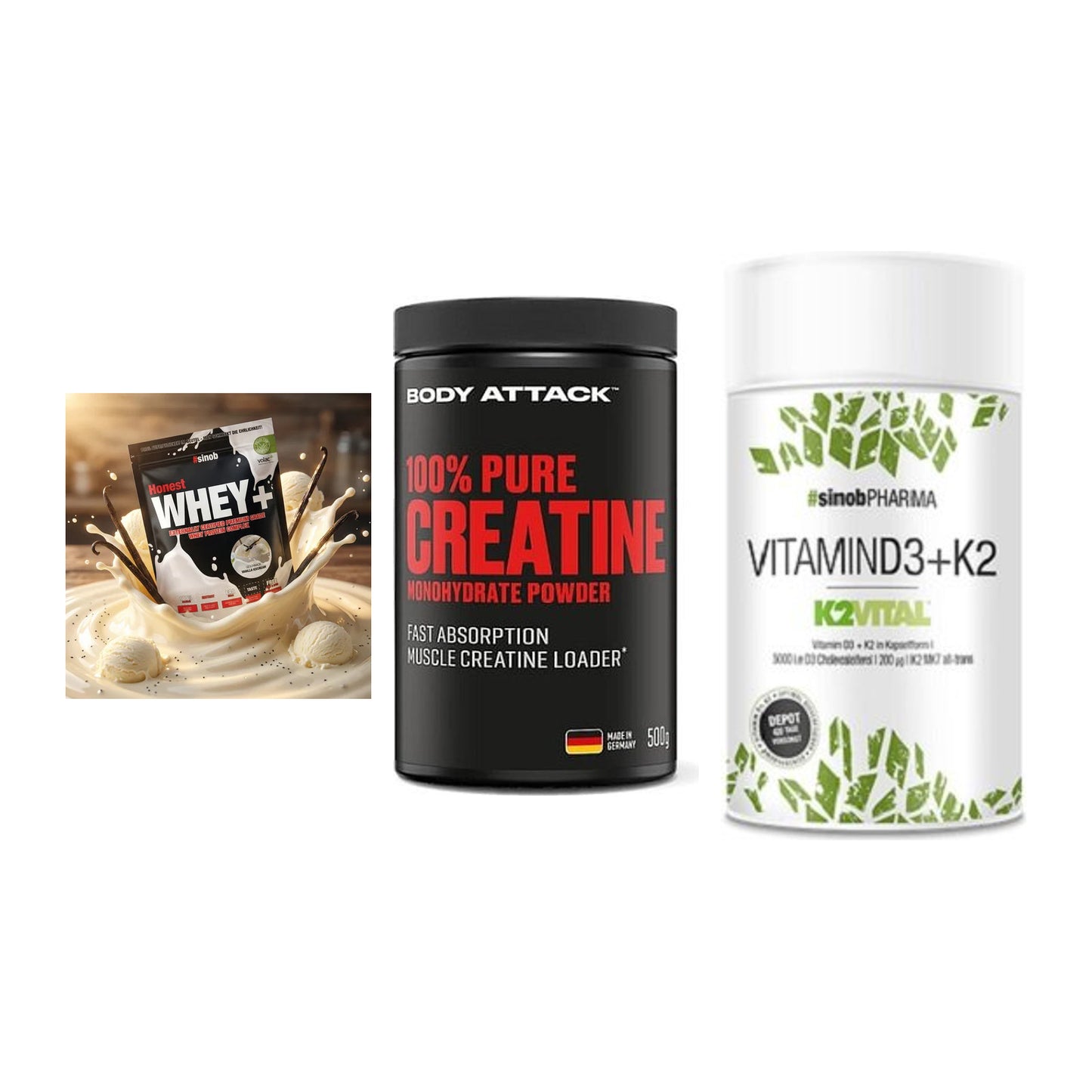 Einsteiger-Set: Sinob Honest + Body Attack 100% + Sinob Vitamin D3 – alle enthaltenen Artikel
