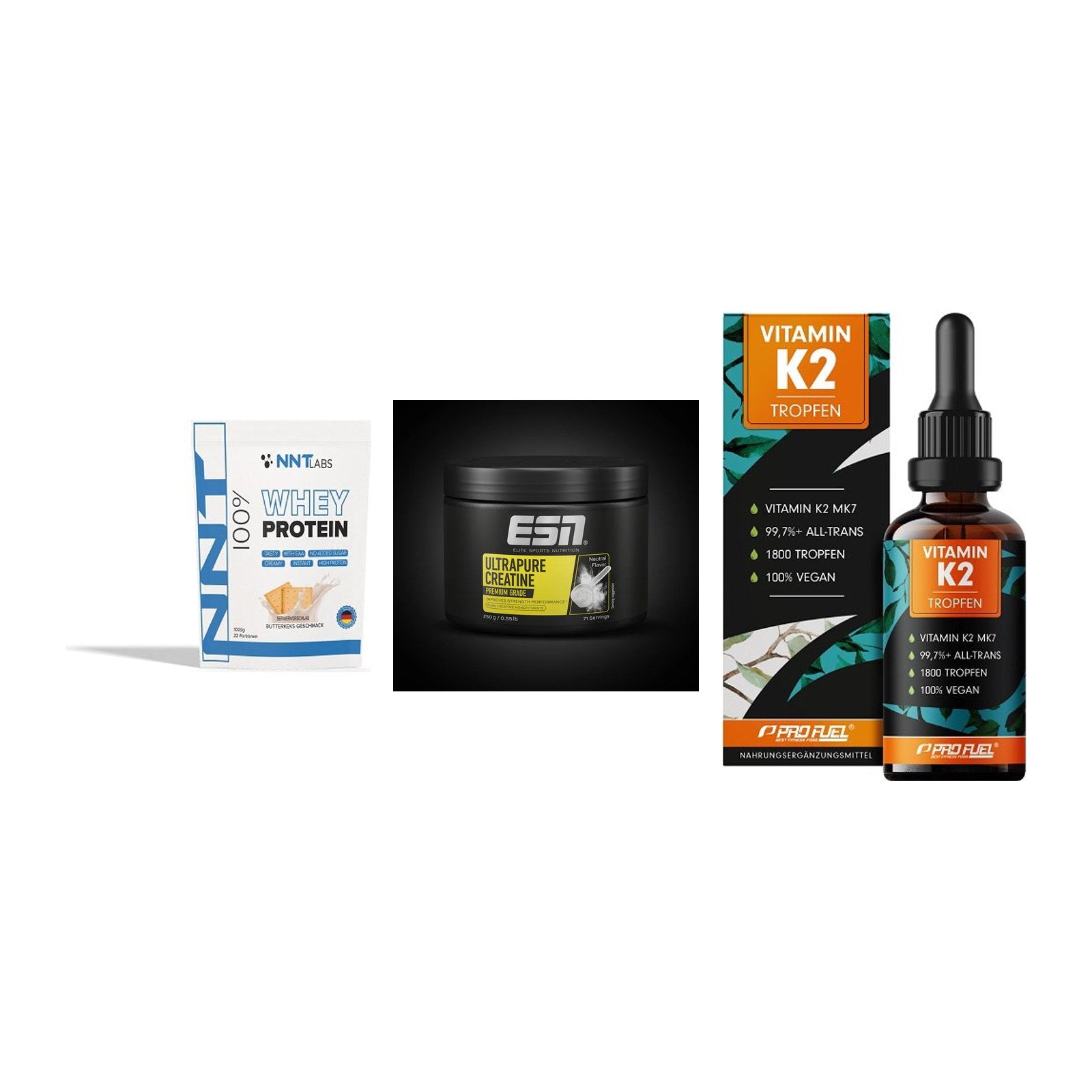 Einsteiger-Set: NNT Whey + ESN Ultrapure + ProFuel Vitamin – alle enthaltenen Artikel