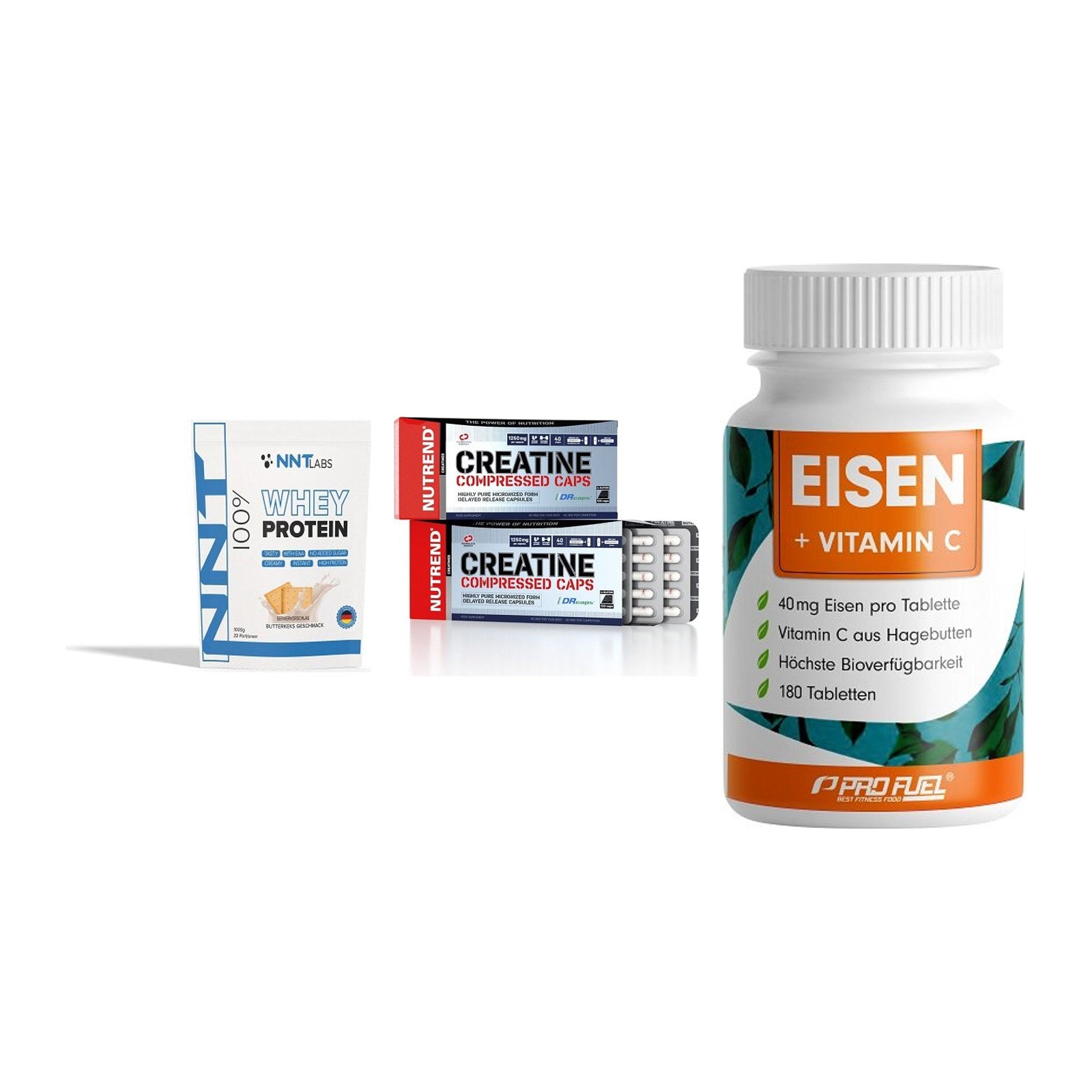 Einsteiger-Set: NNT Whey + Nutrend Creatine + ProFuel EISEN – alle enthaltenen Artikel