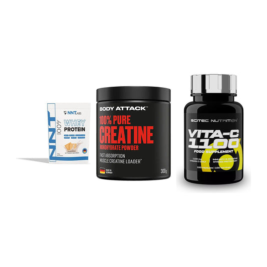 Einsteiger-Set: NNT Whey + Body Attack 100% + Scitec Vitamin C – alle enthaltenen Artikel