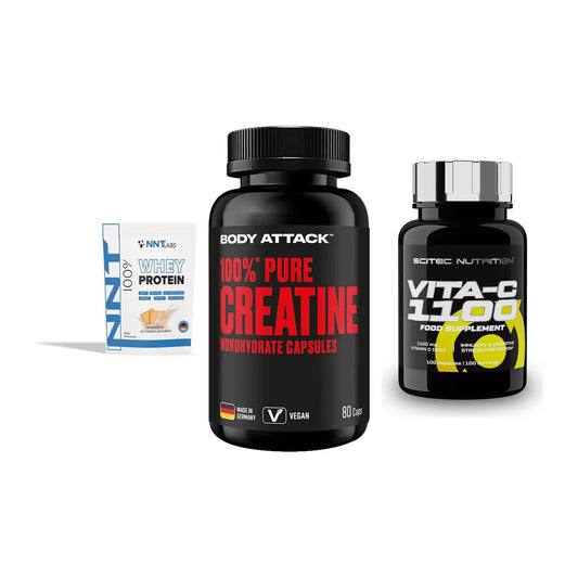 Einsteiger-Set: NNT Whey + Body Attack 100% + Scitec Vitamin C – alle enthaltenen Artikel