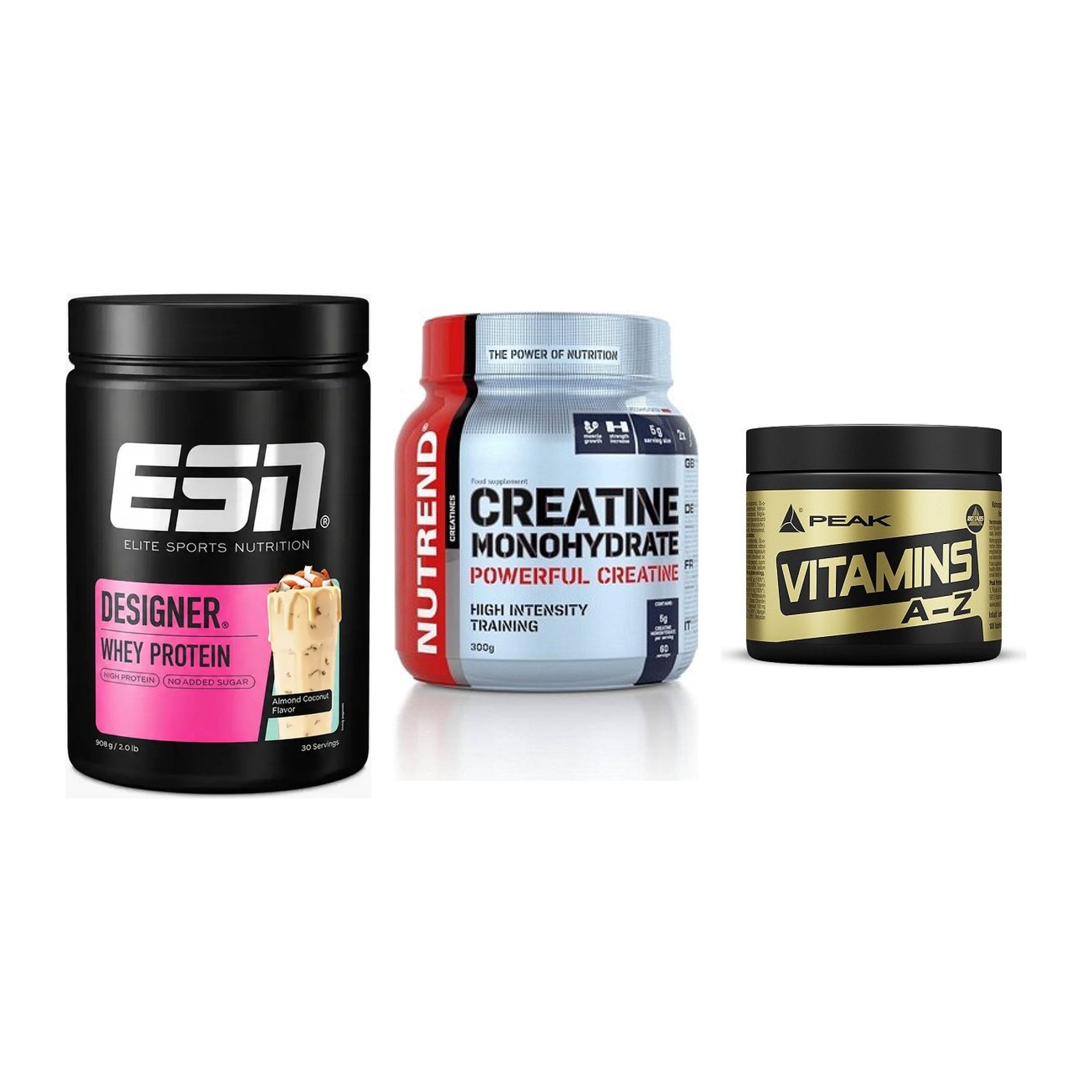 Einsteiger-Set: ESN Designer + Nutrend Creatine + Peak Vitamin A-Z – alle enthaltenen Artikel