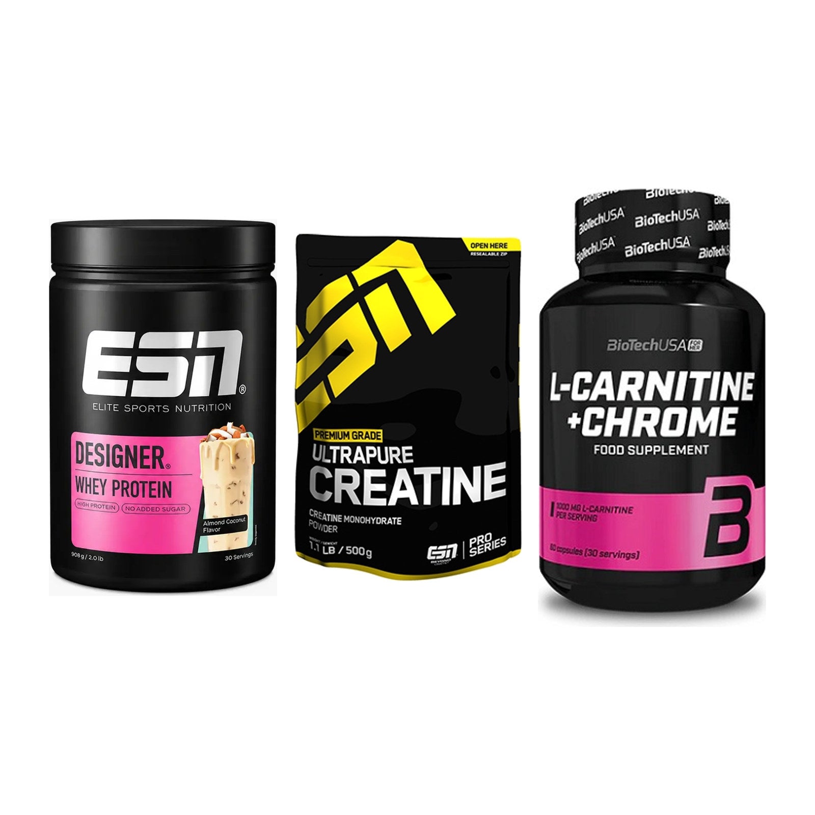 Einsteiger-Set: ESN Designer + ESN Ultrapure + BioTech L-Carnit – alle enthaltenen Artikel