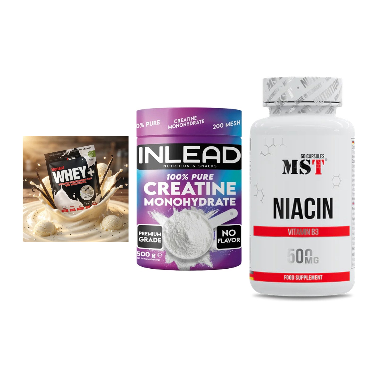 Einsteiger-Set: Sinob Honest + INLEAD Creatine + MST Niacin – alle enthaltenen Artikel