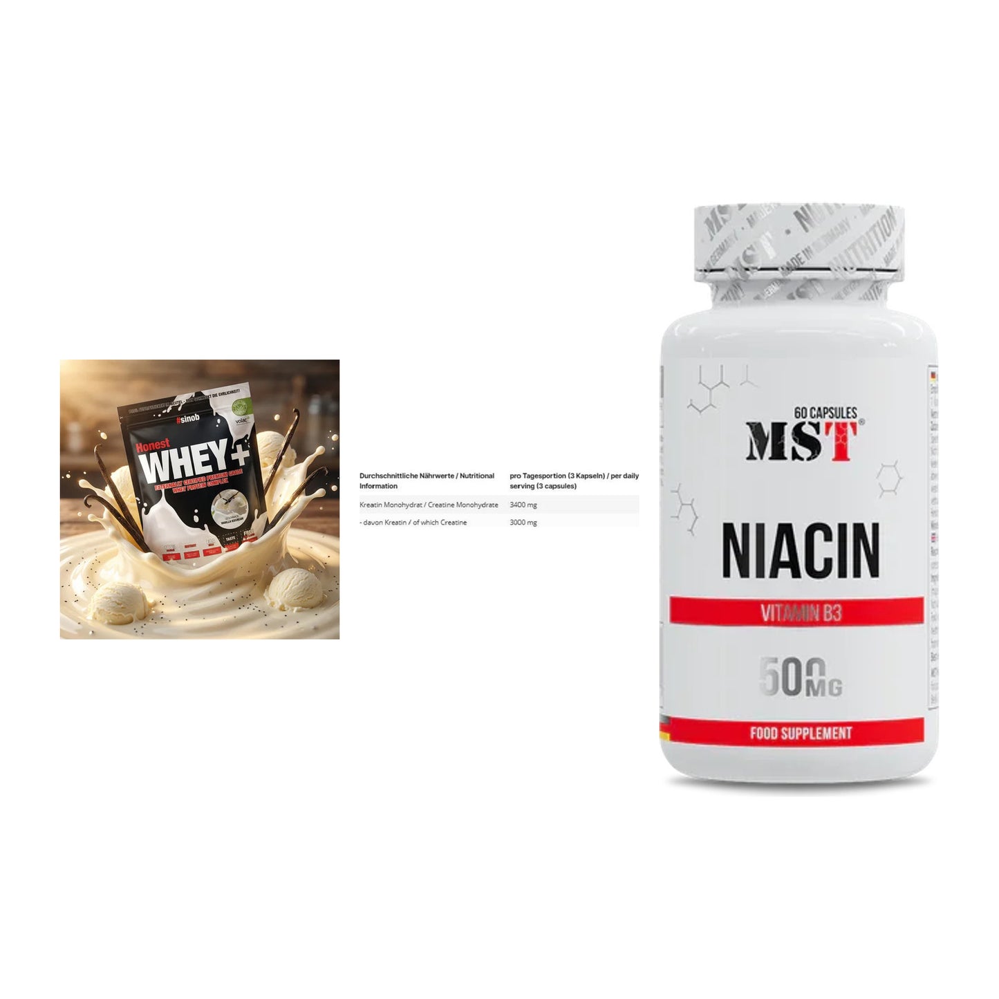 Einsteiger-Set: Sinob Honest + INLEAD Creatine + MST Niacin – alle enthaltenen Artikel