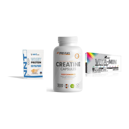Einsteiger-Set: NNT Whey + ProFuel Creatine + Olimp Vita-Min – alle enthaltenen Artikel