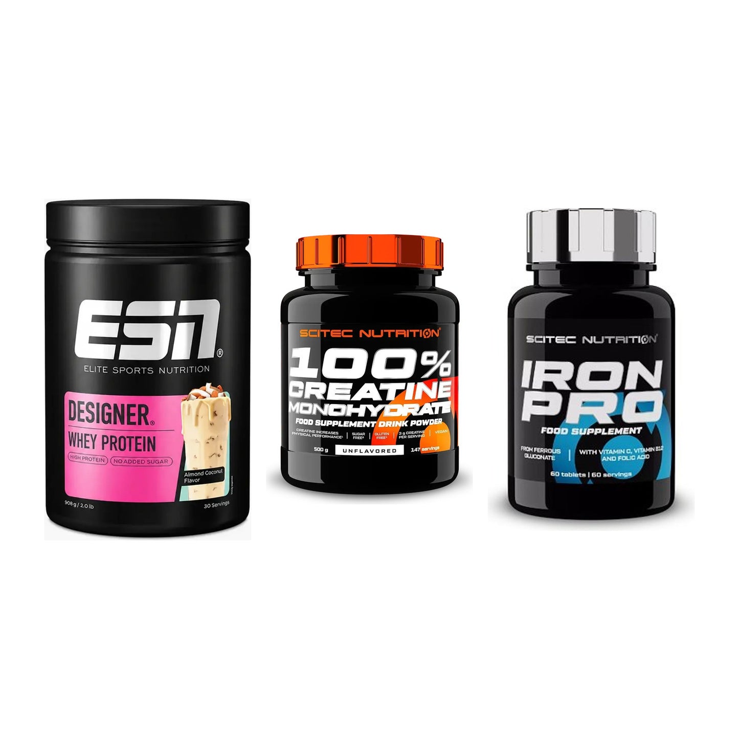 Einsteiger-Set: ESN Designer + Scitec Creatine + Scitec Iron Pro – alle enthaltenen Artikel