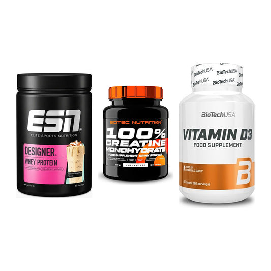 Einsteiger-Set: ESN Designer + Scitec Creatine + BioTech Vitamin – alle enthaltenen Artikel