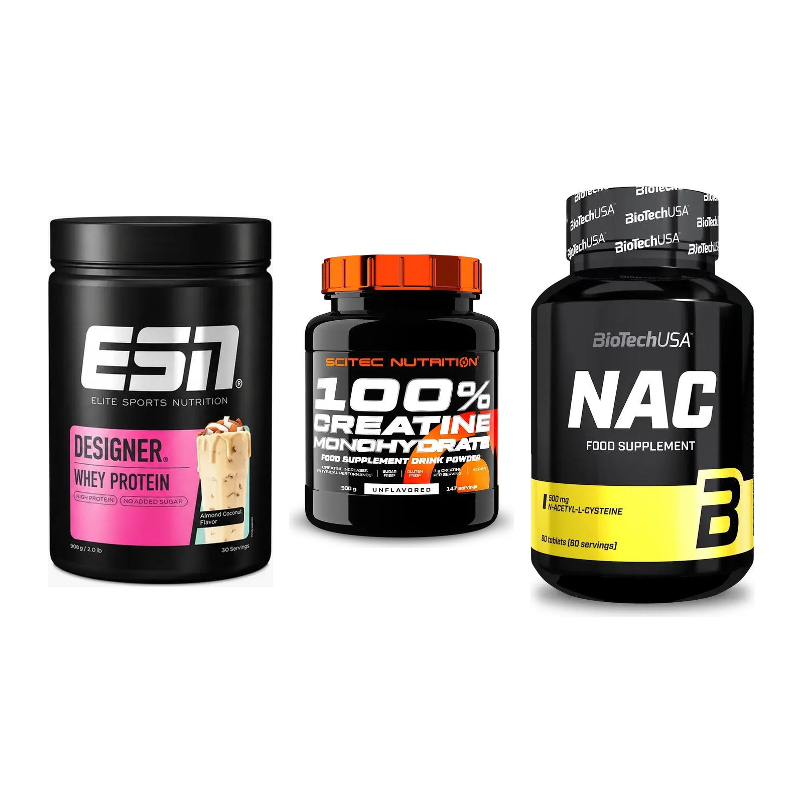 Einsteiger-Set: ESN Designer + Scitec Creatine + BioTech NAC – alle enthaltenen Artikel
