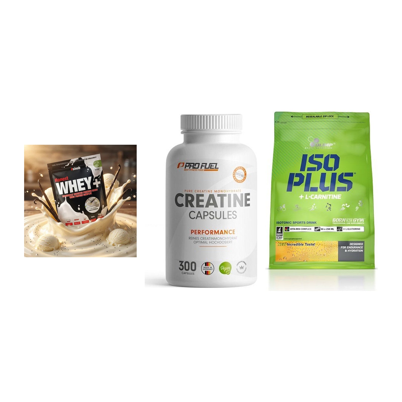 Einsteiger-Set: Sinob Honest + ProFuel Creatine + Olimp Iso Plus – alle enthaltenen Artikel