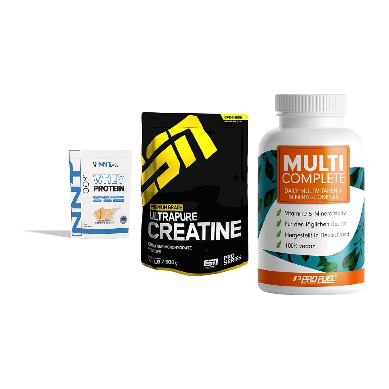 Einsteiger-Set: NNT Whey + ESN Ultrapure + ProFuel MULTI – alle enthaltenen Artikel