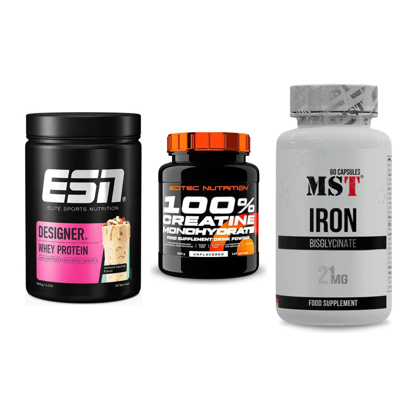 Einsteiger-Set: ESN Designer + Scitec Creatine + MST Iron Bisglyc – alle enthaltenen Artikel