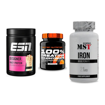 Einsteiger-Set: ESN Designer + Scitec Creatine + MST Iron Bisglyc – alle enthaltenen Artikel