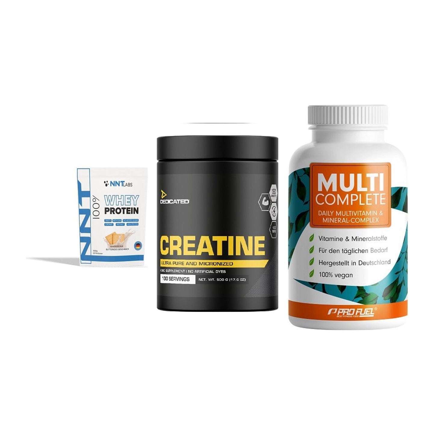 Einsteiger-Set: NNT Whey + Dedicated Creatine + ProFuel MULTI COMPLETE – alle enthaltenen Artikel