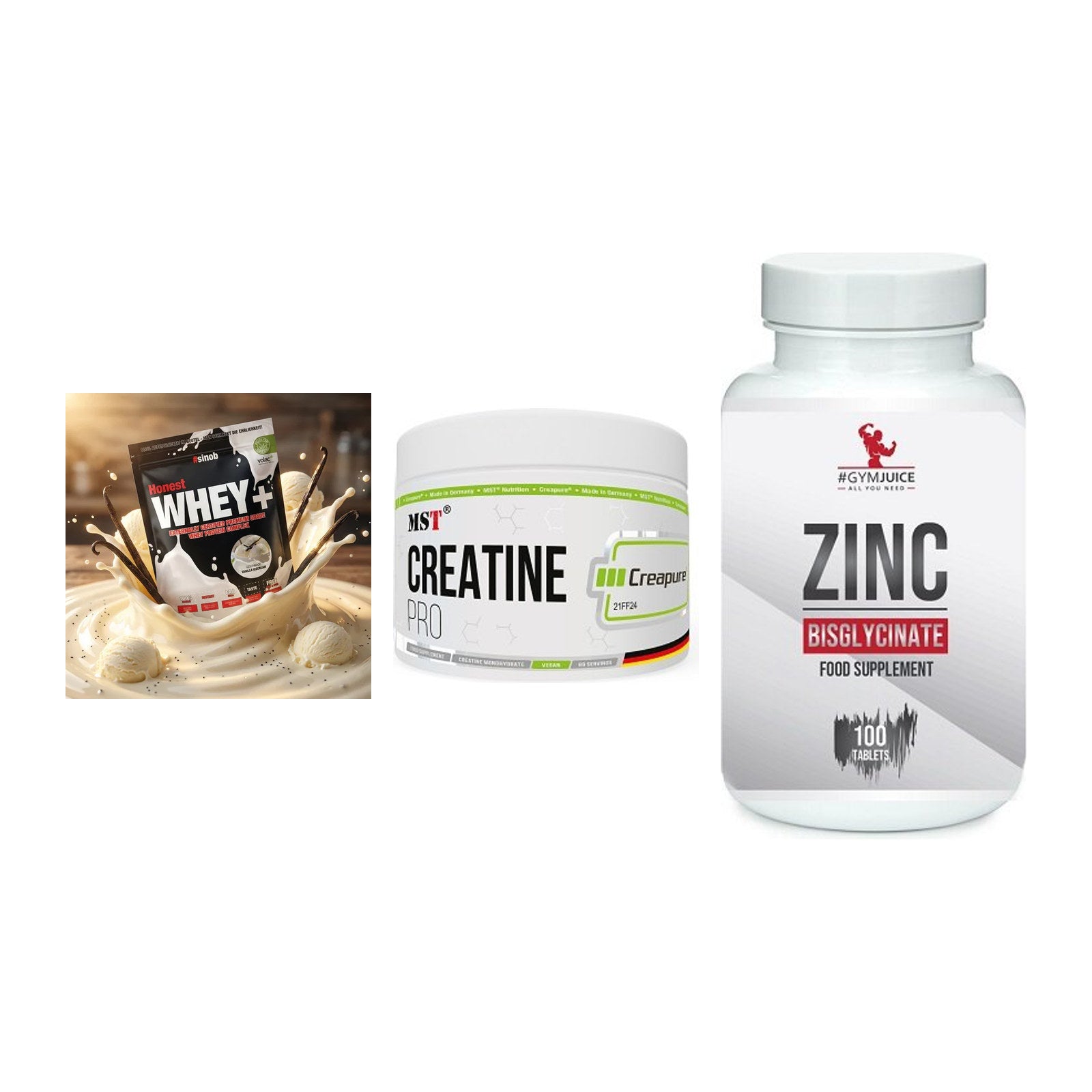 Einsteiger-Set: Sinob Honest + MST Creatin Pro + #GYMJUICE ZINC – alle enthaltenen Artikel