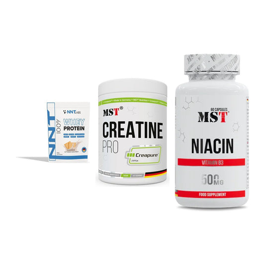 Einsteiger-Set: NNT Whey + MST Creatin Pro CREAPURE + MST Niacin – alle enthaltenen Artikel
