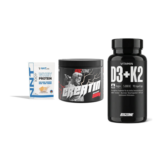 Einsteiger-Set: NNT Whey + Big Zone Creatin + Big Zone Vitamin D3 + K2 – alle enthaltenen Artikel