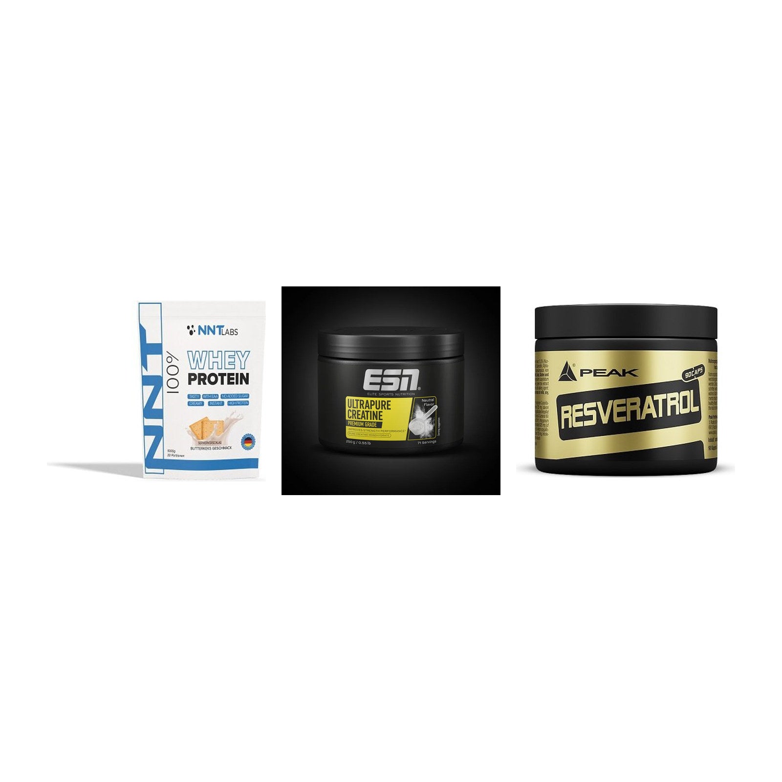 Einsteiger-Set: NNT Whey + ESN Ultrapure + Peak Resveratrol – alle enthaltenen Artikel