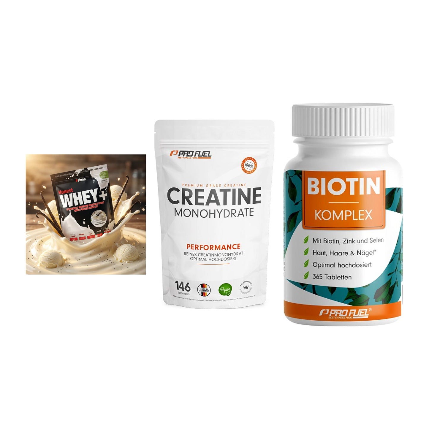 Einsteiger-Set: Sinob Honest + ProFuel Creatine + ProFuel BIOTIN – alle enthaltenen Artikel