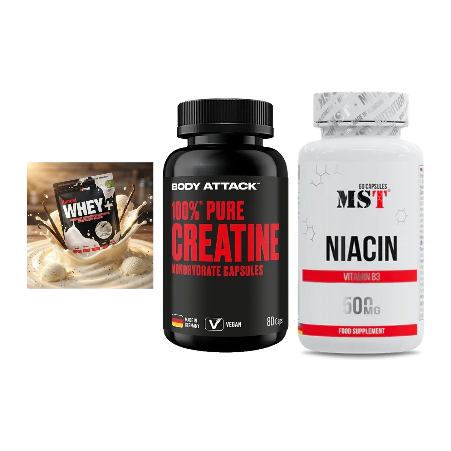 Einsteiger-Set: Sinob Honest + Body Attack 100% + MST Niacin – alle enthaltenen Artikel