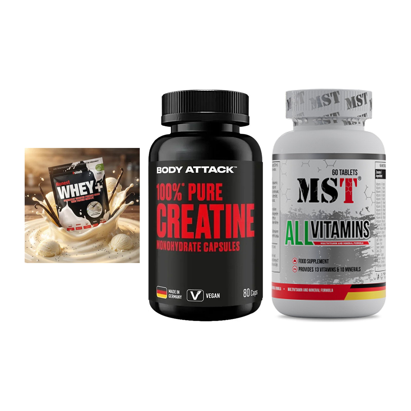 Einsteiger-Set: Sinob Honest + Body Attack 100% + MST All Vitamins – alle enthaltenen Artikel
