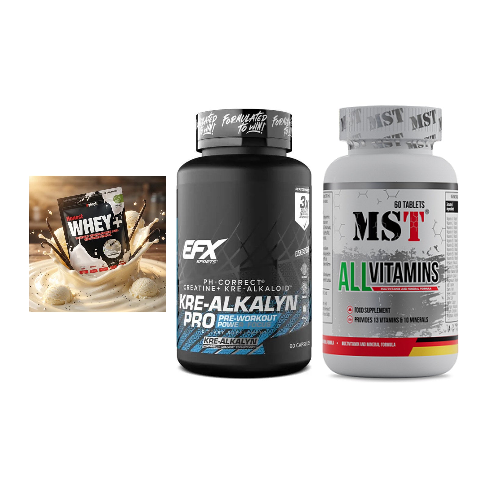 Einsteiger-Set: Sinob Honest + EFX Kre-Alkalyn + MST All Vitamins – alle enthaltenen Artikel