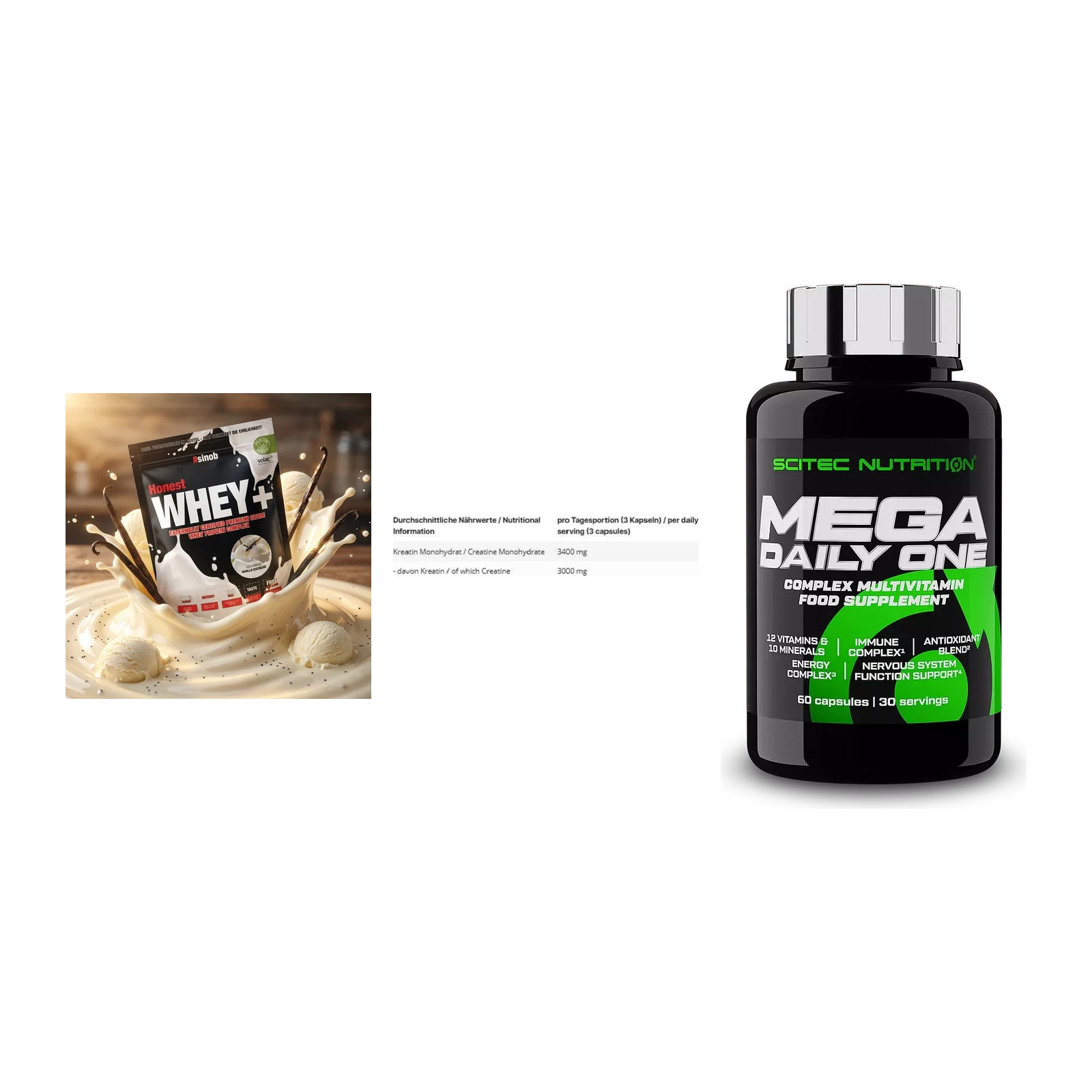 Einsteiger-Set: Sinob Honest + INLEAD Creatine + Scitec Mega – alle enthaltenen Artikel