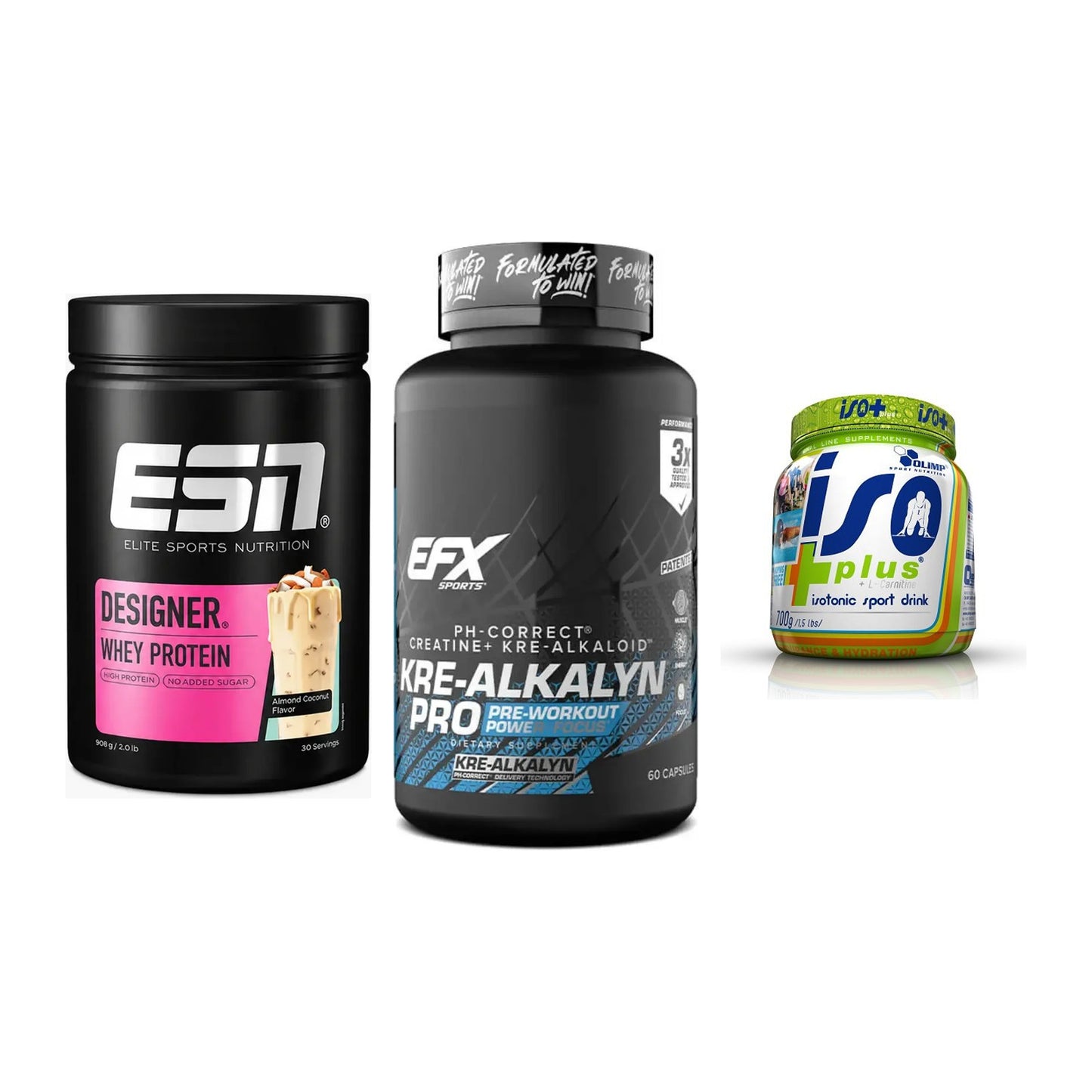 Einsteiger-Set: ESN Designer + EFX Kre-Alkalyn + Olimp Iso Plus – alle enthaltenen Artikel