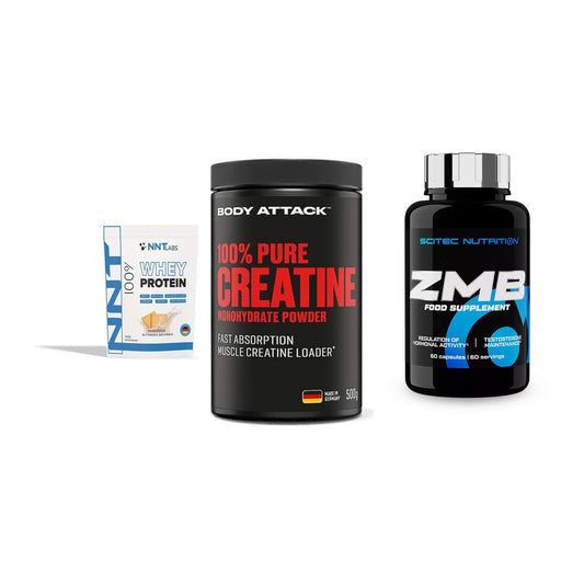 Einsteiger-Set: NNT Whey + Body Attack 100% Pure Creatine + Scitec ZMB – alle enthaltenen Artikel