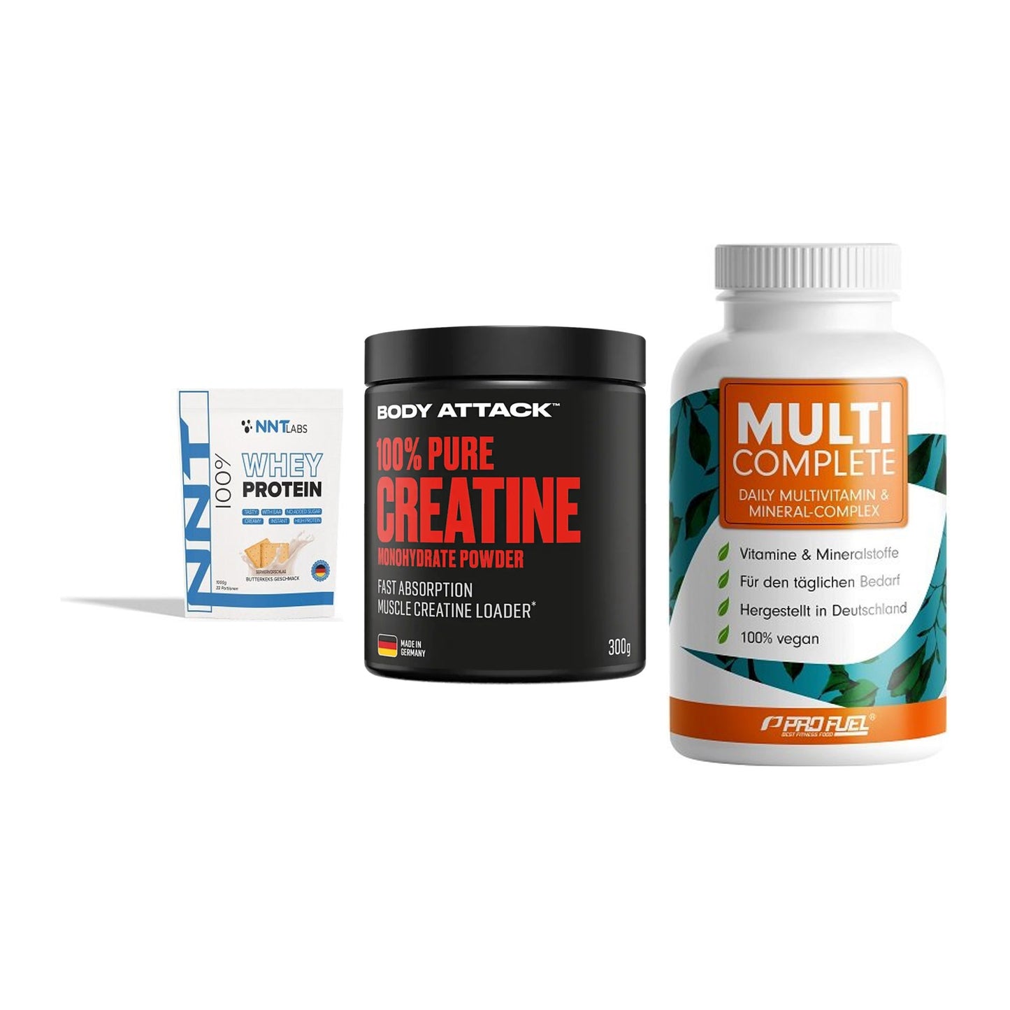 Einsteiger-Set: NNT Whey + Body Attack 100% + ProFuel MULTI – alle enthaltenen Artikel