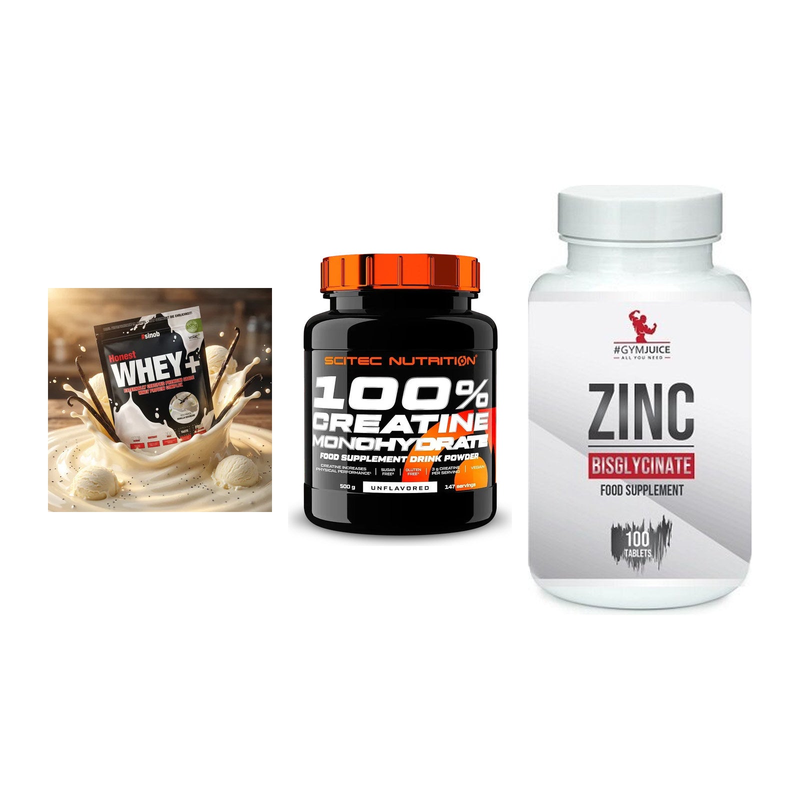 Einsteiger-Set: Sinob Honest + Scitec Creatine + #GYMJUICE ZINC – alle enthaltenen Artikel