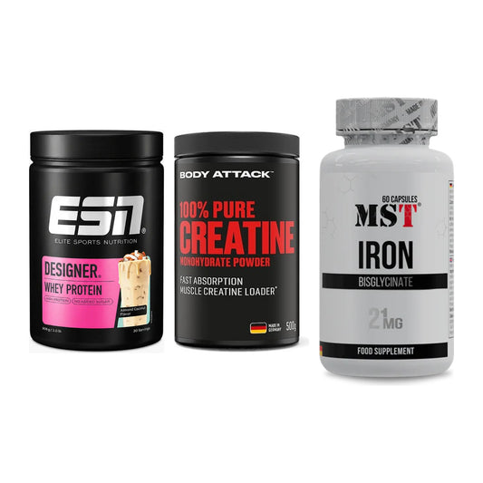 Einsteiger-Set: ESN Designer + Body Attack 100% + MST Iron Bisglyc – alle enthaltenen Artikel