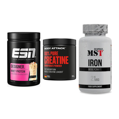 Einsteiger-Set: ESN Designer + Body Attack 100% + MST Iron Bisglyc – alle enthaltenen Artikel