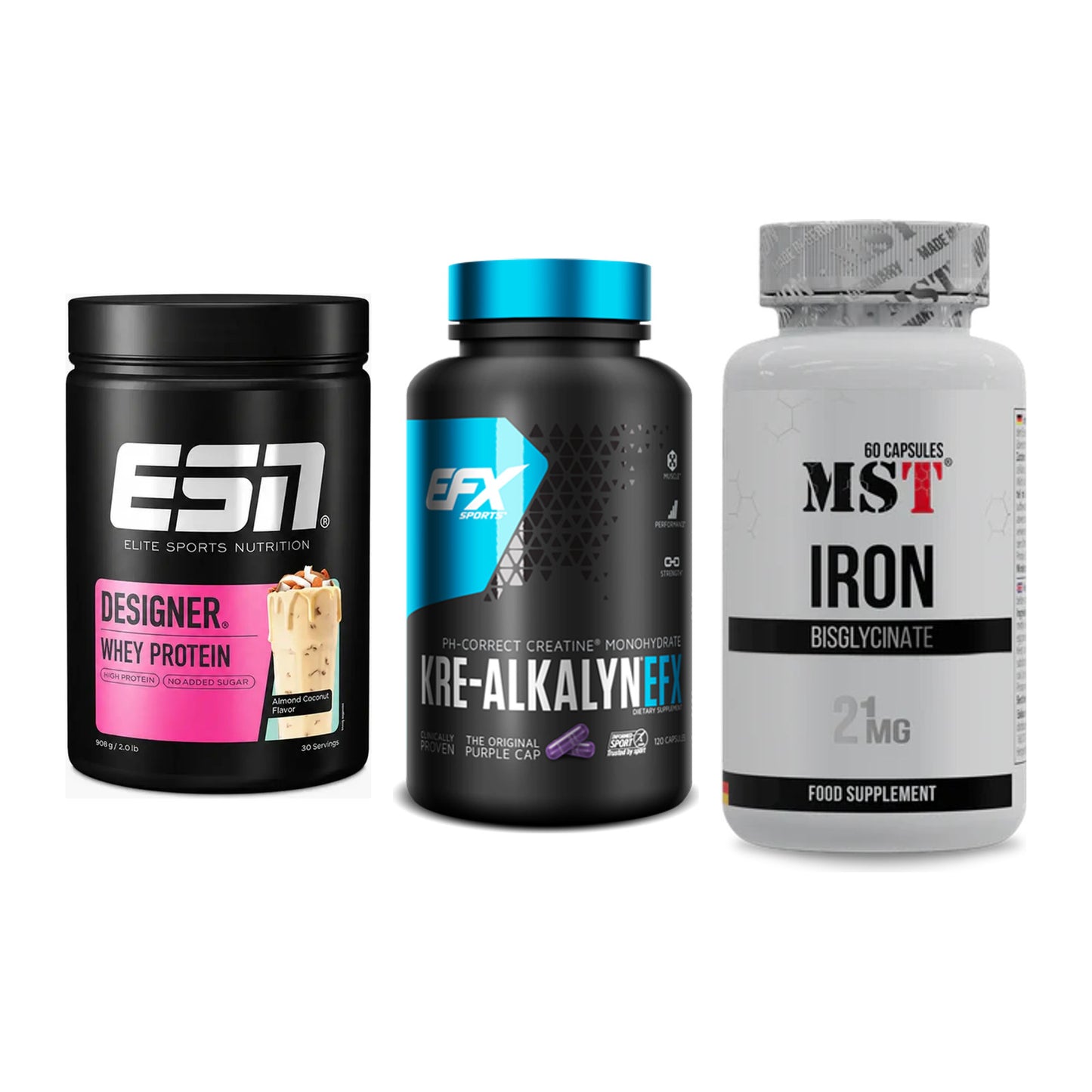 Einsteiger-Set: ESN Designer + EFX Kre-Alkalyn + MST Iron Bisglyc – alle enthaltenen Artikel