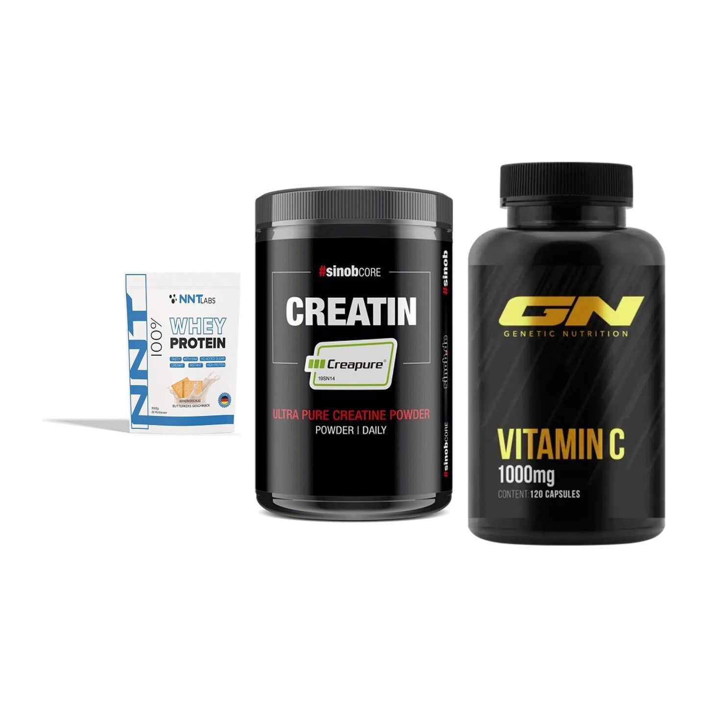 Einsteiger-Set: NNT Whey + Sinob Creatin + GN Vitamin C – alle enthaltenen Artikel