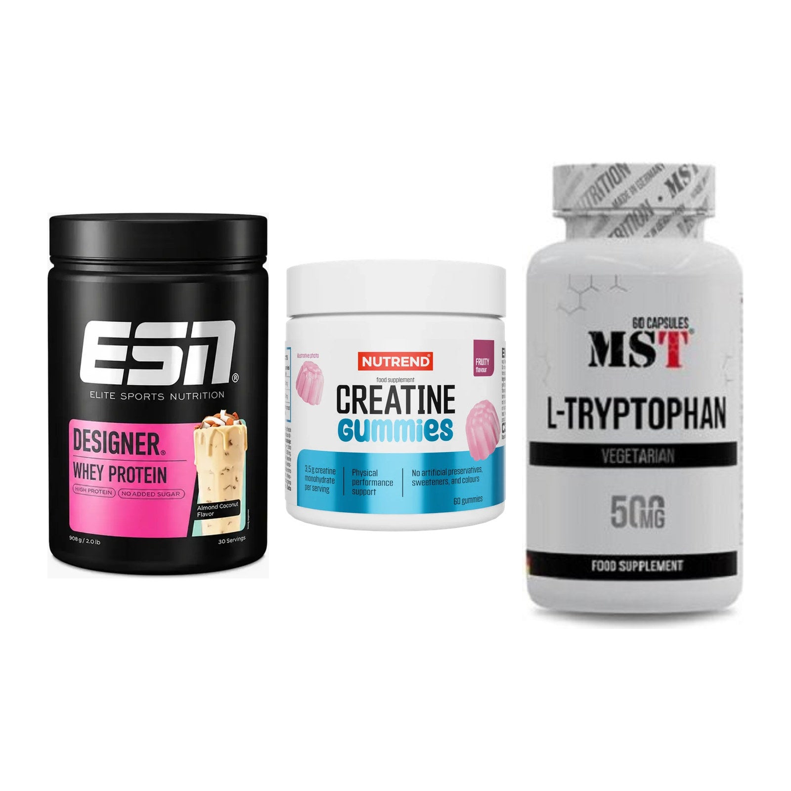 Einsteiger-Set: ESN Designer + Nutrend Creatine + MST Tryptophan – alle enthaltenen Artikel
