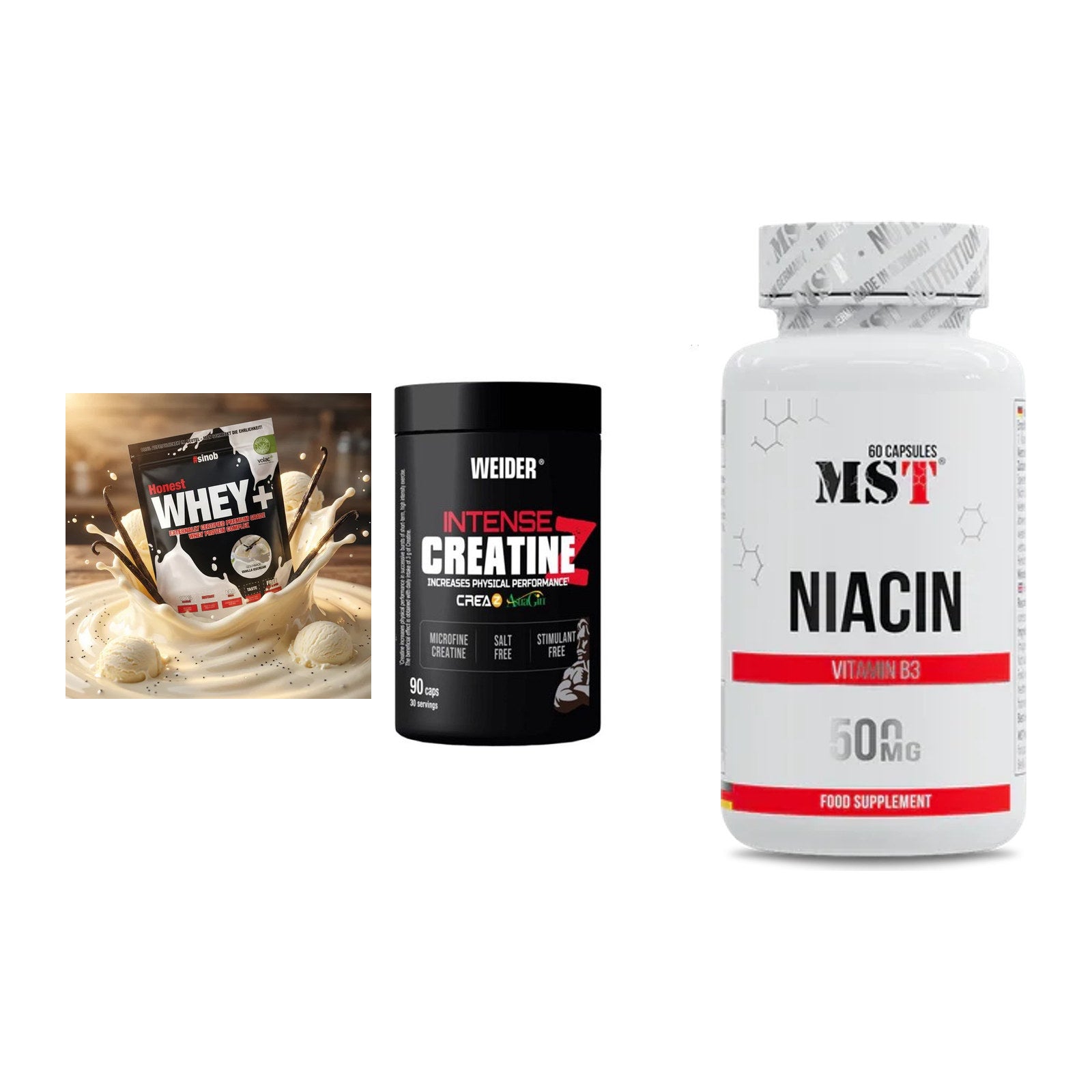 Einsteiger-Set: Sinob Honest + Weider Intense + MST Niacin – alle enthaltenen Artikel