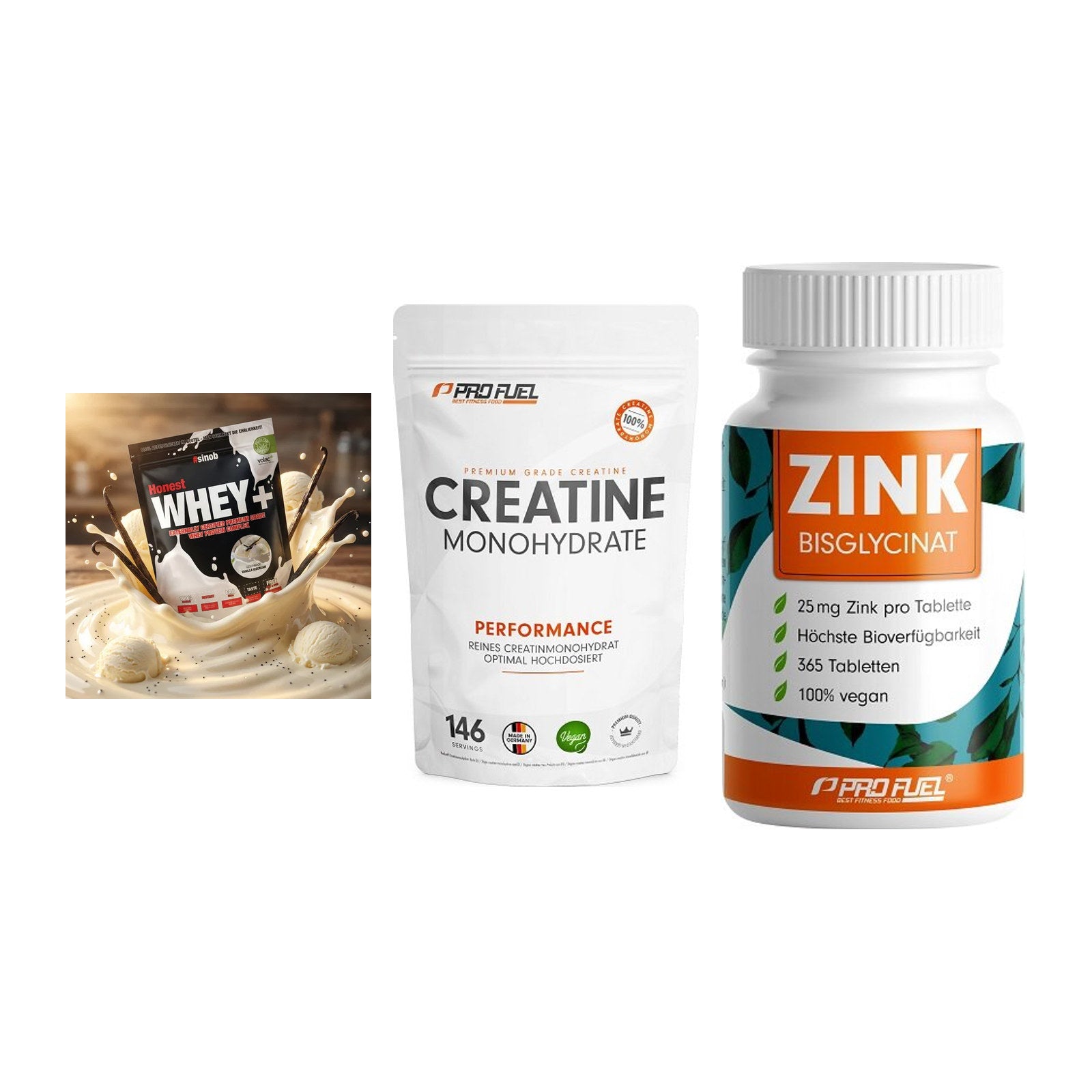 Einsteiger-Set: Sinob Honest + ProFuel Creatine + ProFuel Zink – alle enthaltenen Artikel