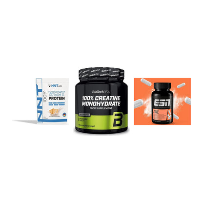 Einsteiger-Set: NNT Whey + BioTech Creatine Monohydrate + ESN Zinc – alle enthaltenen Artikel