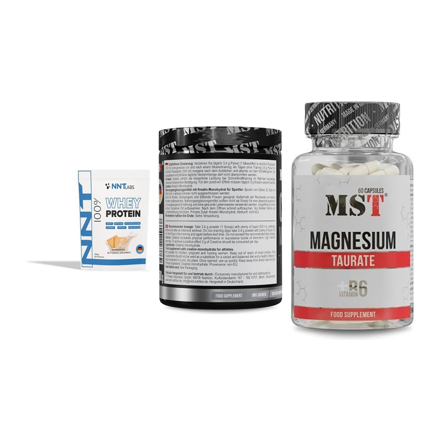 Einsteiger-Set: NNT Whey + MST Creatin + MST Magnesium – alle enthaltenen Artikel