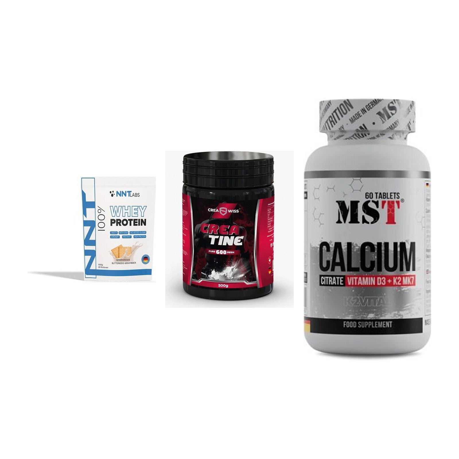 Einsteiger-Set: NNT Whey + CREASWISS + MST Calcium – alle enthaltenen Artikel