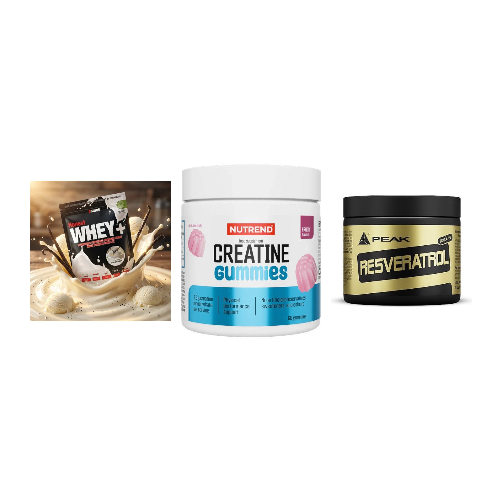 Einsteiger-Set: Sinob Honest + Nutrend Creatine + Peak Resveratrol – alle enthaltenen Artikel
